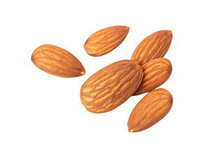 Healthy raw almonds isolated on transparent background for nutrition and healthy eating concept