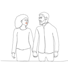 A happy couple walking and smile