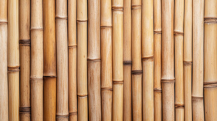 Vertical bamboo stalks form a natural, textured pattern with varying shades of tan and brown.
