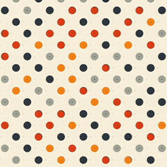 Abstract polka dot pattern with multicolored dots in black orange gray on cream background seamless wallpaper design for fashion art and modern decor