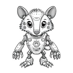 Opossum Robot vector illustration in hand-drawn sketch style with minimalist detail