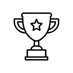 Minimalist Black Line Trophy Icon with Star Symbol – Outline Illustration Representing Success, Achievement, Winner Award, Sports Victory, or Business Excellence Recognition