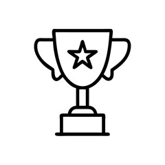Minimalist Black Line Trophy Icon with Star Symbol – Outline Illustration Representing Success, Achievement, Winner Award, Sports Victory, or Business Excellence Recognition