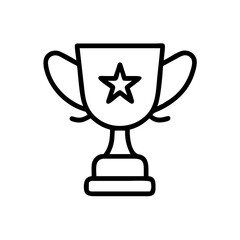 Minimalist Black Line Trophy Icon with Star Symbol – Outline Illustration Representing Success, Achievement, Winner Award, Sports Victory, or Business Excellence Recognition