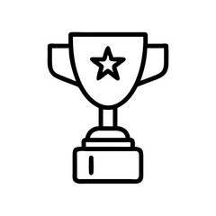 Minimalist Black Line Trophy Icon with Star Symbol – Outline Illustration Representing Success, Achievement, Winner Award, Sports Victory, or Business Excellence Recognition