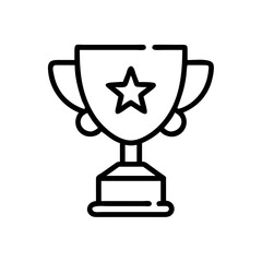 Minimalist Black Line Trophy Icon with Star Symbol – Outline Illustration Representing Success, Achievement, Winner Award, Sports Victory, or Business Excellence Recognition
