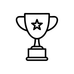 Minimalist Black Line Trophy Icon with Star Symbol – Outline Illustration Representing Success, Achievement, Winner Award, Sports Victory, or Business Excellence Recognition