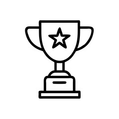 Minimalist Black Line Trophy Icon with Star Symbol – Outline Illustration Representing Success, Achievement, Winner Award, Sports Victory, or Business Excellence Recognition