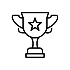 Minimalist Black Line Trophy Icon with Star Symbol – Outline Illustration Representing Success, Achievement, Winner Award, Sports Victory, or Business Excellence Recognition