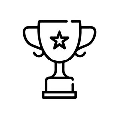Minimalist Black Line Trophy Icon with Star Symbol – Outline Illustration Representing Success, Achievement, Winner Award, Sports Victory, or Business Excellence Recognition