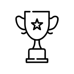 Minimalist Black Line Trophy Icon with Star Symbol – Outline Illustration Representing Success, Achievement, Winner Award, Sports Victory, or Business Excellence Recognition