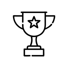 Minimalist Black Line Trophy Icon with Star Symbol – Outline Illustration Representing Success, Achievement, Winner Award, Sports Victory, or Business Excellence Recognition