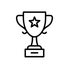 Minimalist Black Line Trophy Icon with Star Symbol – Outline Illustration Representing Success, Achievement, Winner Award, Sports Victory, or Business Excellence Recognition