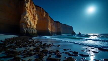 Moonlit Cliffs and Ocean Waves