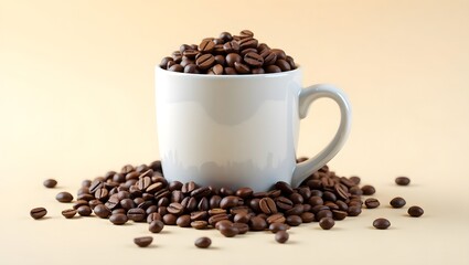 Fototapeta premium A hot brown espresso in a white mug, this breakfast beverage offers a morning aroma from roasted coffee beans