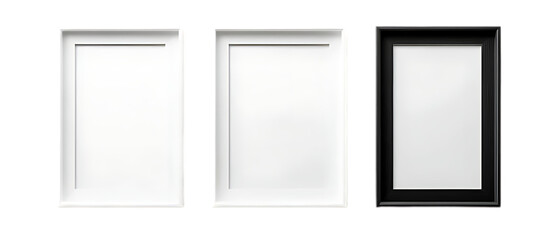 Minimalist Set of Three Empty Picture Frames in White and Black Isolated on White Background