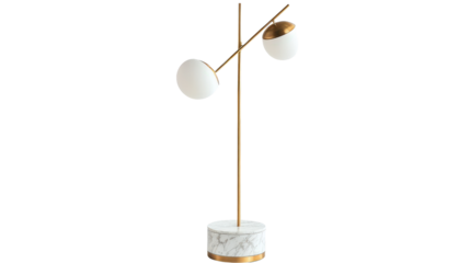 Floor lamp with marble base and golden stem, luxury home style Transparent background, PNG