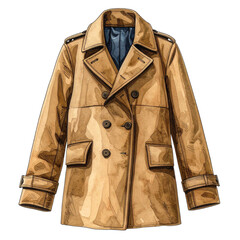 Naklejka premium Beige Double-breasted Coat Watercolor Illustration