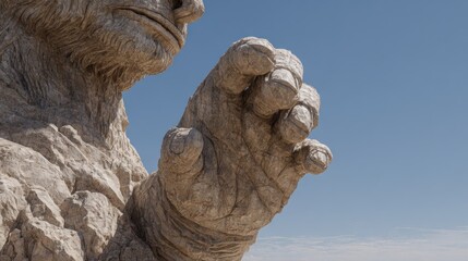 Obraz premium Majestic Stone Sculpture Displaying Intricate Hand Detailing Under Clear Skies
