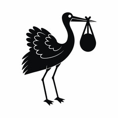 Stork and Newborn silhouette vector illustration