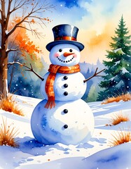 Obraz premium Adorable Snowman Illustration Winter Wonderland Charm - Christmas