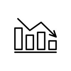 Graph reduction with arrow down, line chart icon. Financial fall, decrease, fail. Statistics and analytics. Vector flat illustration