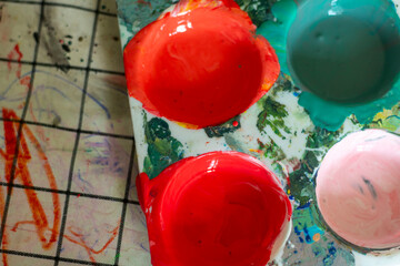 Childrens kids crafts palette colour paint mixing colourful hands