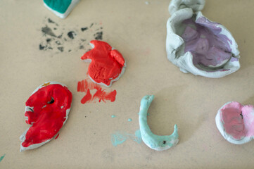 Childrens kids crafts palette colour paint mixing colourful hands