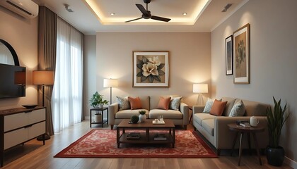 Fototapeta premium Minimalist Modern Living Room with Earthy Calm Colors
