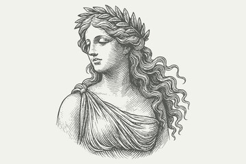 Fototapeta premium Ancient woman bust engraving style vector illustration
