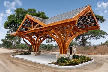 Beautiful solar rooftop countryside stop shelter high resolution picture