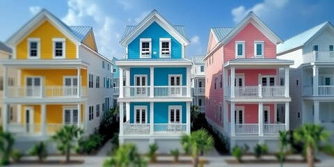 Vibrant Caribbean Beachfront Houses with Colorful Architecture Under a Dreamy Tropical Sun