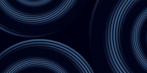 Abstract blue glowing geometric lines on dark blue background. Modern shiny blue circle lines pattern. Futuristic technology concept.
