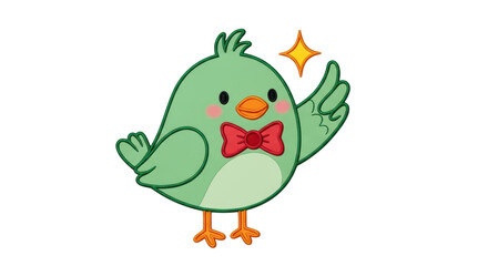 Isolated Green Cartoon Bird with Bow Tie