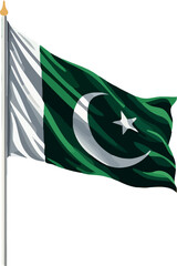  The flag of Pakistan, a symbol of national pride and unity, flutters in the wind with its crescent moon and star. The waving flag represents a nation's ideals and aspirations