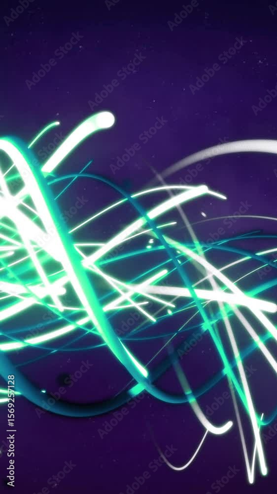 Poster animation of digital data processing and glowing network of connections on dark background