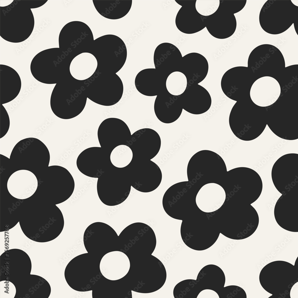 Poster daisy pattern. seamless floral print with cute doodle flowers. endless texture in black and white re