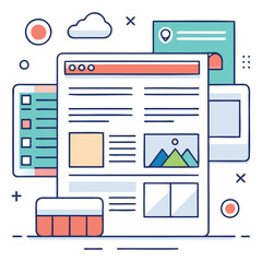 Wireframe blog layout with ui elements and design components