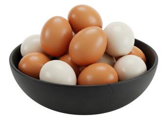 Isolated Bowl Full of Fresh Brown and White Eggs