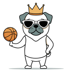  pug dog holding a tiny basketball