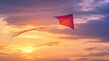 Red kite soars through a vibrant sunset sky