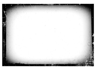 Vintage photo frame with lens vignette template with dust,  splatters and white scratches on transparent background (png image). Useful for design, vintage film effects, and backgrounds	
