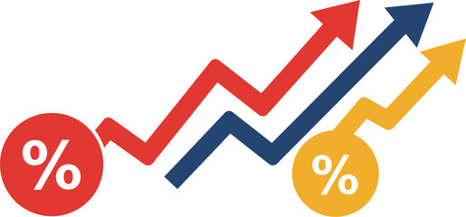 Flat Vector Upward Arrow with Percentage Sign in USA and China Flag Colors, Business and Economic Graphic for Trade Analysis