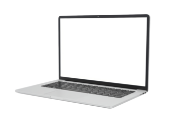 Isolated Modern Laptop with Blank White Screen for Customization