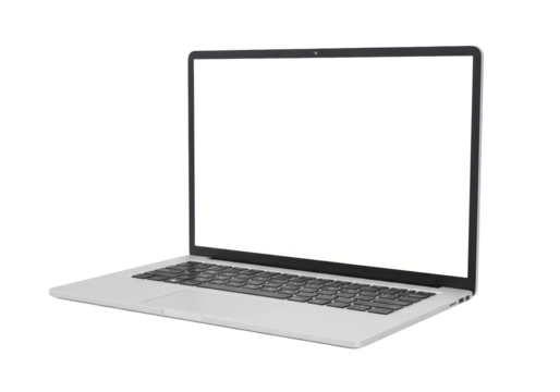 Isolated Modern Laptop with Blank White Screen for Customization