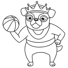  pug dog holding a tiny basketball