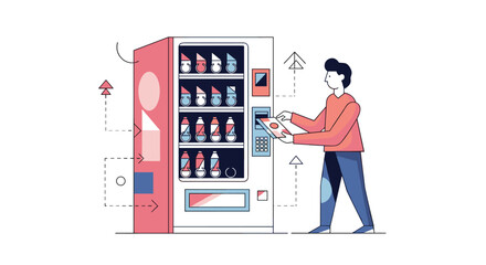 Customer selects refreshing beverage from modern automated vending machine convenience retail experience