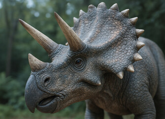 Fototapeta premium Triceratops in a prehistoric forest – ultra-realistic
