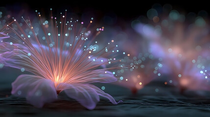 Blooming plasma flowers in surreal neon fiber light field