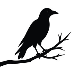 Obraz premium Minimalist Raven Silhouette Perched on Branch Design for Apparel and Decor